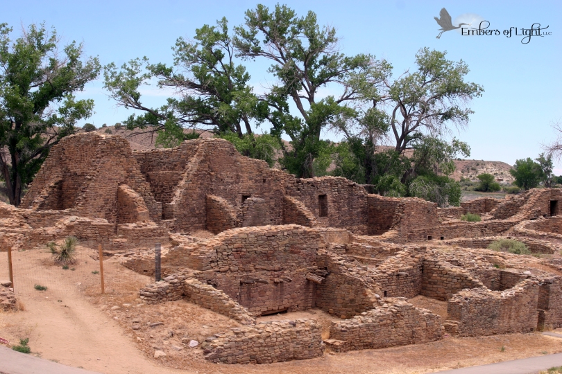 low stone walls mark the remains of the Aztec village